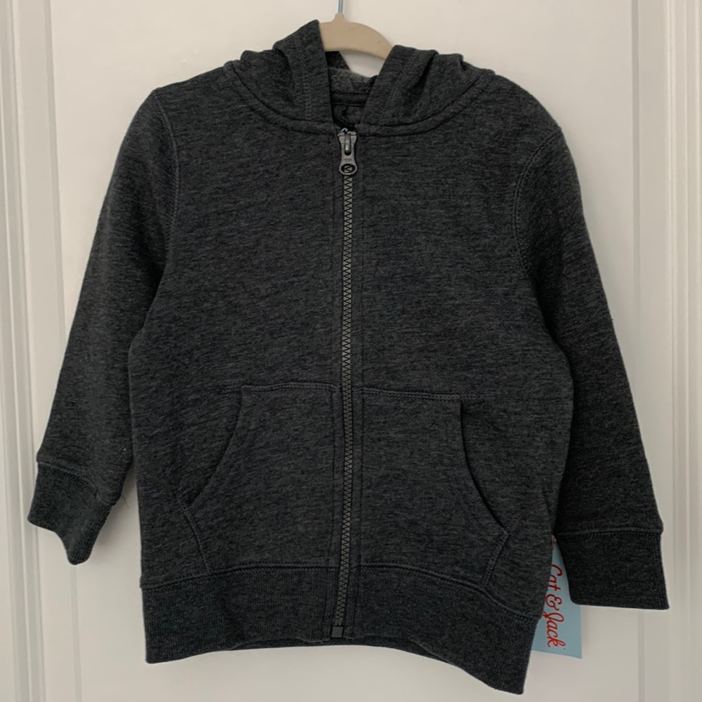 Cat & Jack NWT Solid Charcoal Grey Hoodie Zip Sweatshirt 2T (like Gap, Old Navy)